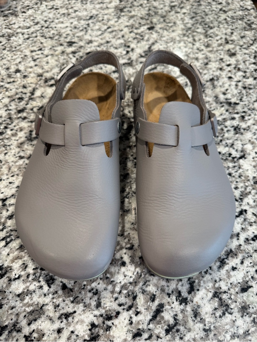 Women's Birkenstock Tokio Pro Gun Metal Leather Slingback Clogs